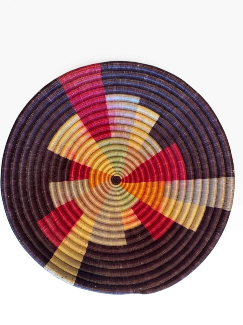12” Handwoven Boho Basket Geometric Sunburst Colorful Southwest Decor